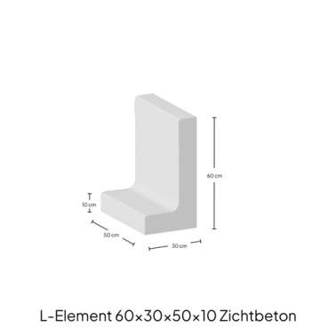 L-element grijs zichtbeton 50x30x50x10cm