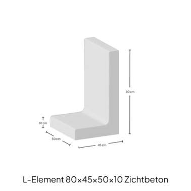 L-element grijs zichtbeton 80x45x50x10cm